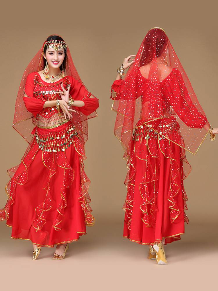 New Indian dance performance clothing skirt, belly dance dance dance long -sleeved top performance clothing performance suit girl