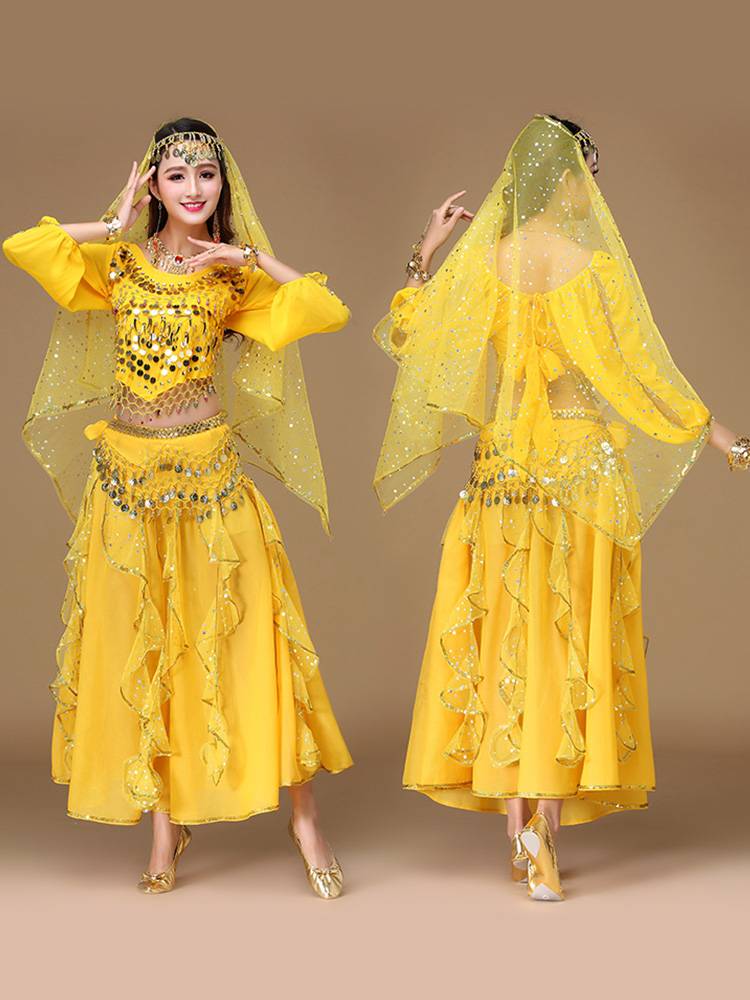 New Indian dance performance clothing skirt, belly dance dance dance long -sleeved top performance clothing performance suit girl