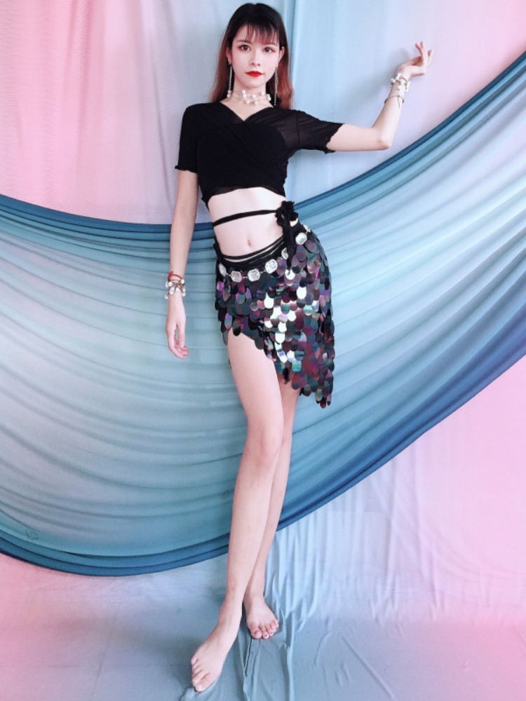 Baiya Qianhui Belly Dance Stage Performance Services 2024 Spring New Middle Short Set Practice Mermaid Hop Tissue Woman