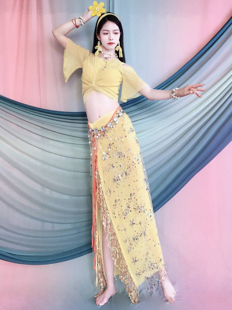 Belly Dance Clothing 2024 Olippoted Delutinus Short -sleeved Beads Fracket Sotes Embroidery Set Training Service Summer Children's Performance Services