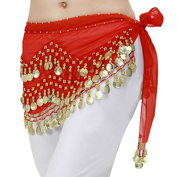 Belly dance waist chain hip -chiffon three -layer wave gold coin waist seal India 2021 new waist chain beginner