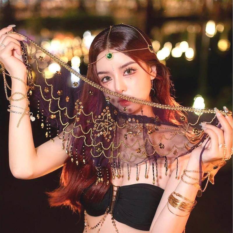Belly dance veil exotic princess cos veil Western style dance covered face ancient style Hanfu fairy faces yarn