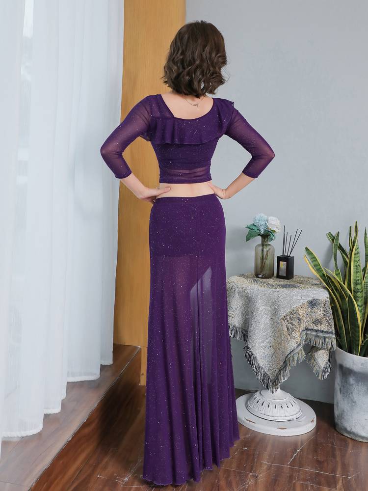 2023 new belly dance exercise exercises Four seasons Oriental dance scholars sexy opening long skirt two -piece performance suit