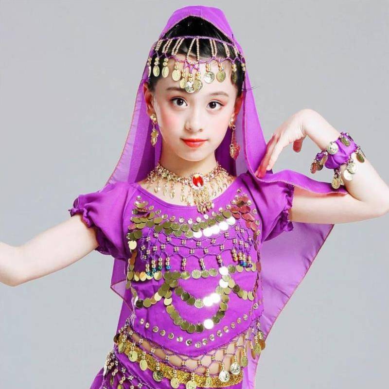New children's belly dance clothing head jewelry ethnic scarf Indian dance performance accessories earrings bracelet necklace