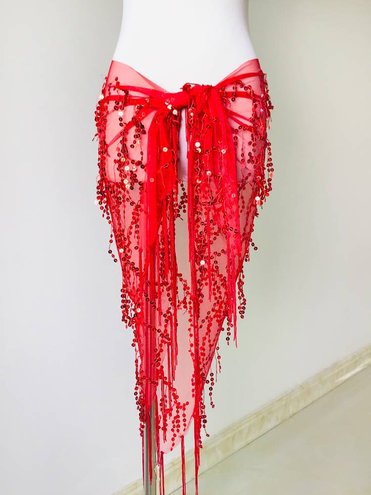 2024 new belly dance waist chain female practice service, hip scarf, junior scholar practice triangular towel Liusu sequin belt