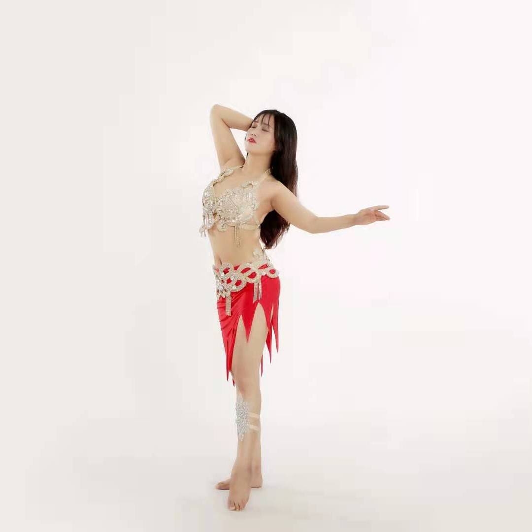 Belly Dance Performance Series Hollow Bulber Diamond Diamond Diamond Drills Super Flash Pure Handmade Skirt Set