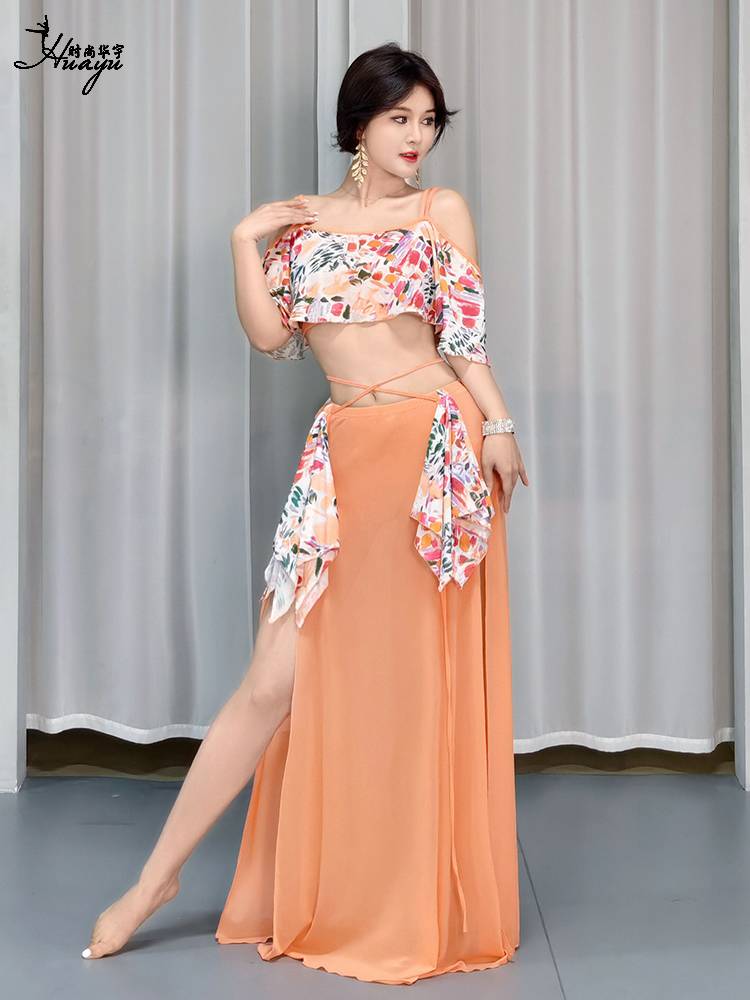 Belly Dance Clothing 2024 new practice uniform printing net gauze sexy long skirt set Oriental dance performance clothing