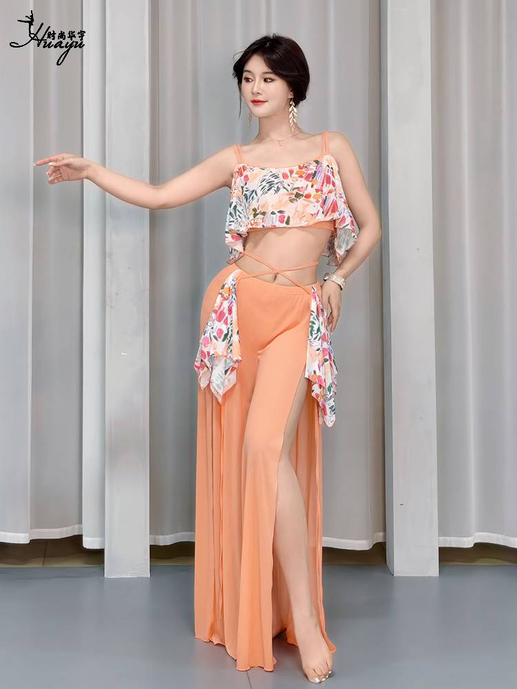 Belly Dance Clothing 2024 new practice uniform printing net gauze sexy long skirt set Oriental dance performance clothing