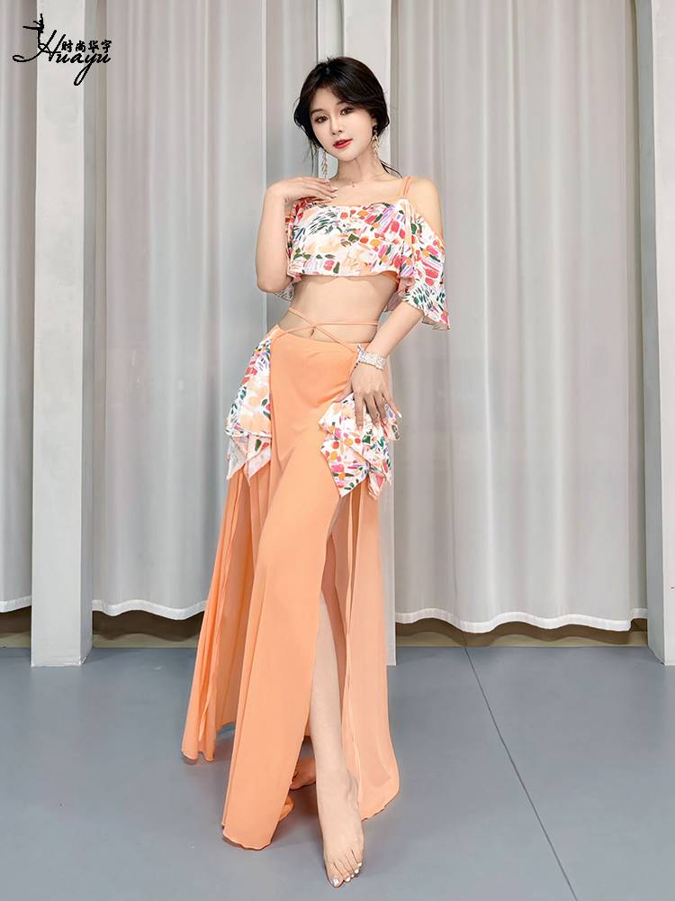 Belly Dance Clothing 2024 new practice uniform printing net gauze sexy long skirt set Oriental dance performance clothing