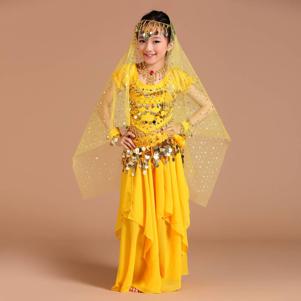 New belly Xinjiang neoclassical Oriental Dance Children's Dance Sequenant Stroke Little Pepper Short Sleeve Top