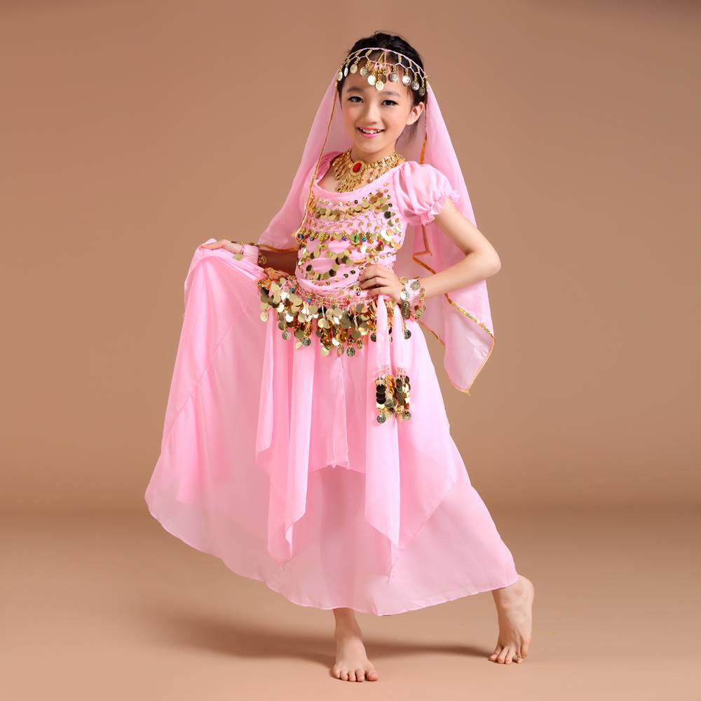New belly Xinjiang neoclassical Oriental Dance Children's Dance Sequenant Stroke Little Pepper Short Sleeve Top