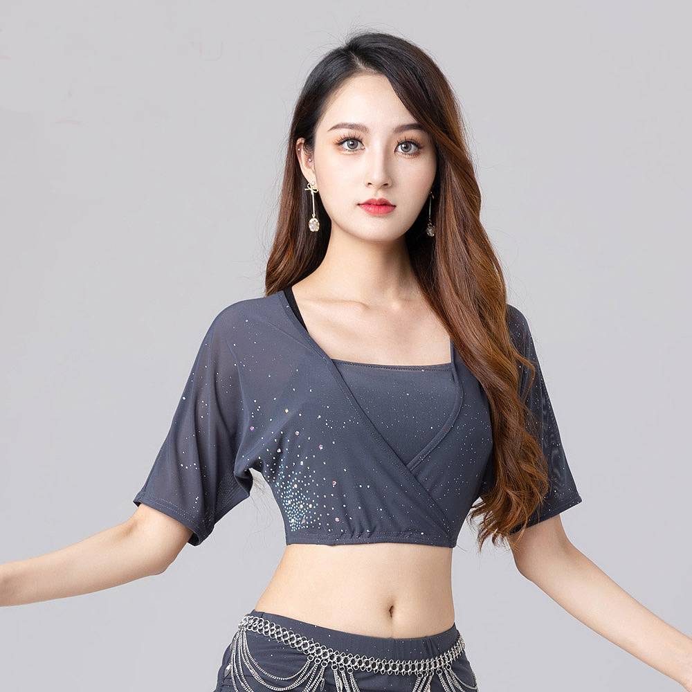 New belly dance exercise short sleeve top 2024 Spring thin oriental dance jacket practice clothes
