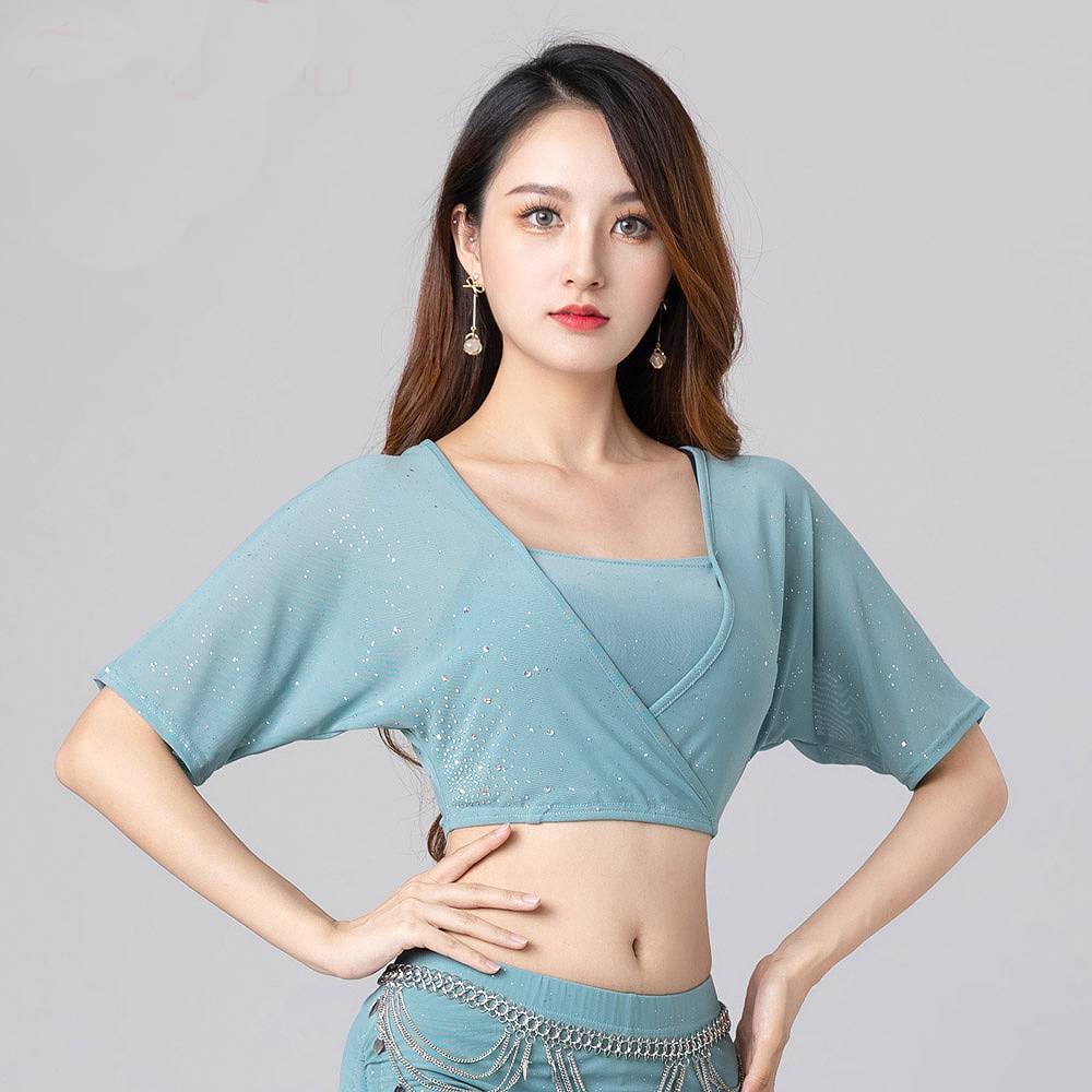 New belly dance exercise short sleeve top 2024 Spring thin oriental dance jacket practice clothes