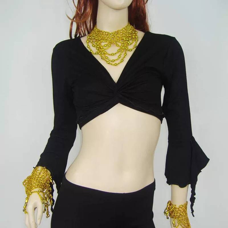 Belly dance shirt, light cotton horn cotton strap, practice, practice oriental dance Modal curls on the sleeve
