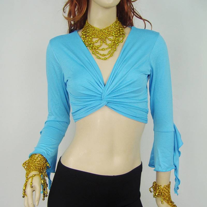 Belly dance shirt, light cotton horn cotton strap, practice, practice oriental dance Modal curls on the sleeve
