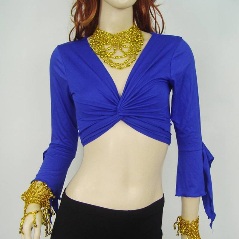 Belly dance shirt, light cotton horn cotton strap, practice, practice oriental dance Modal curls on the sleeve