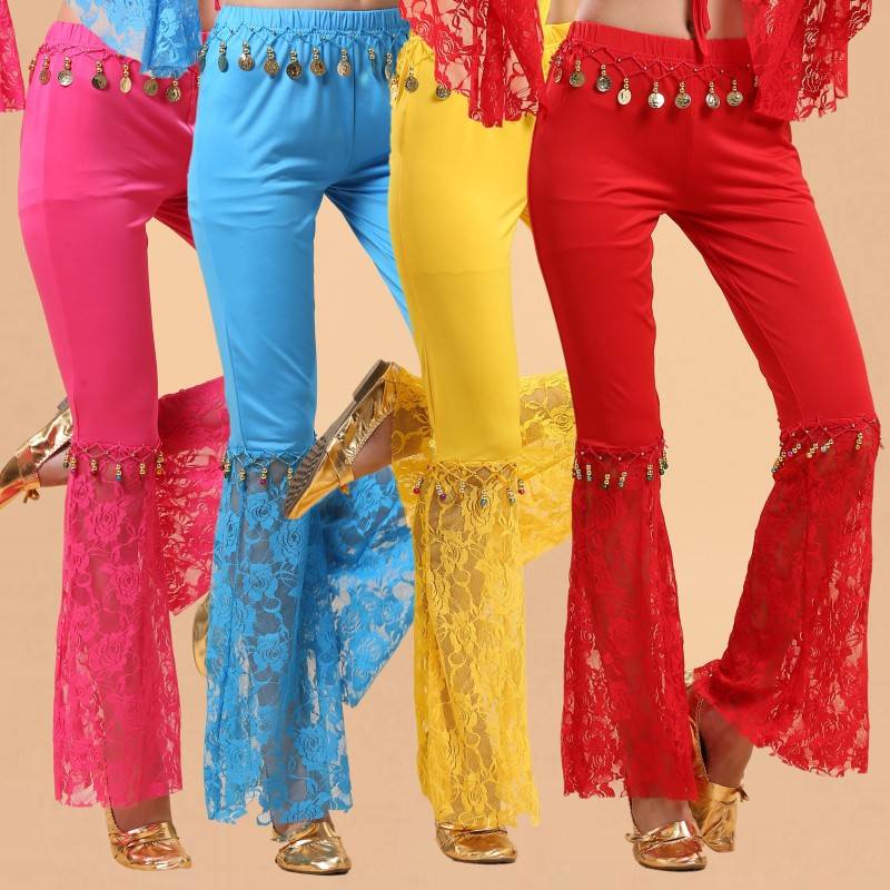 Plaza dance clothing dance dance pants dance performance new belly dance pants lace hanging coin flared trousers