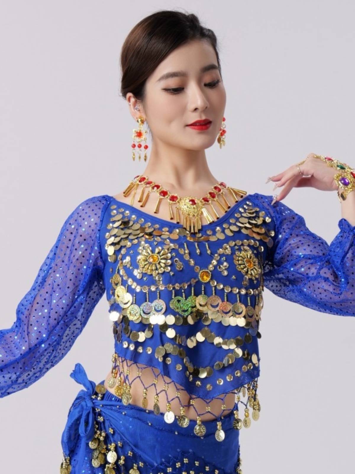 Indian dance performances exercise clothes belly dance clothing new belly dance two flowers and chili long sleeve tops