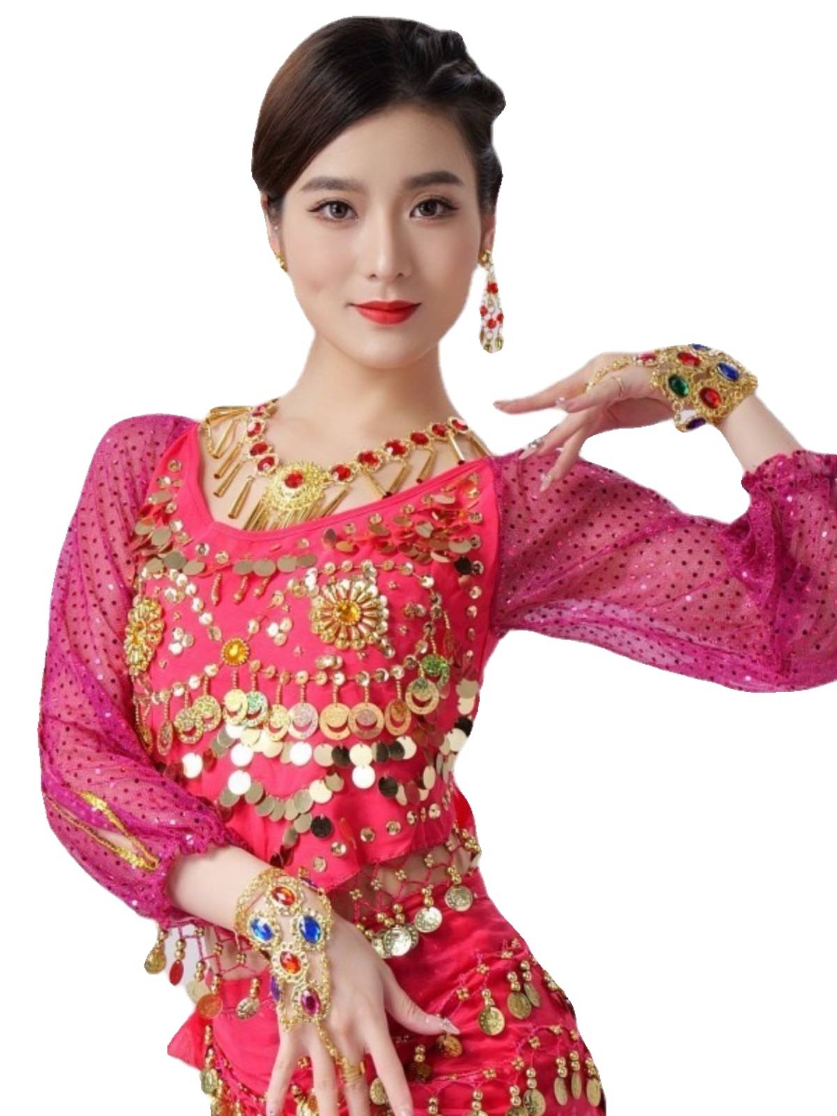 Indian dance performances exercise clothes belly dance clothing new belly dance two flowers and chili long sleeve tops