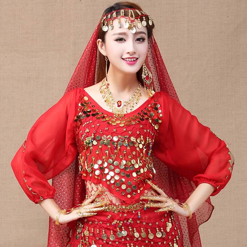 Belly Dance Clothing Indian Dance Performing New Top Top Belly Belly Belly Belly Pepper Short -sleeved Pepper long -sleeved small pepper