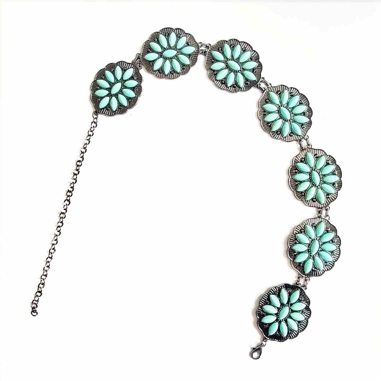 Belt female metal carved retro waist chain belly dance turquoise waist chain European and American jewelry explosion models