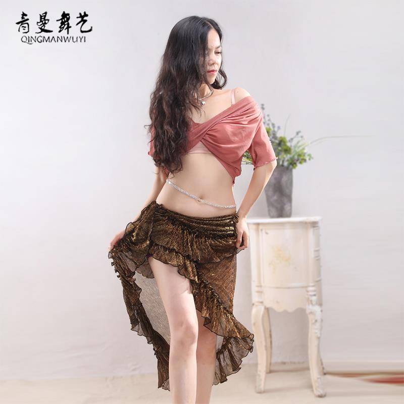 2024 new summer belly dance training season sex red sense two -wearing butterfly top color sheet skirt group performances