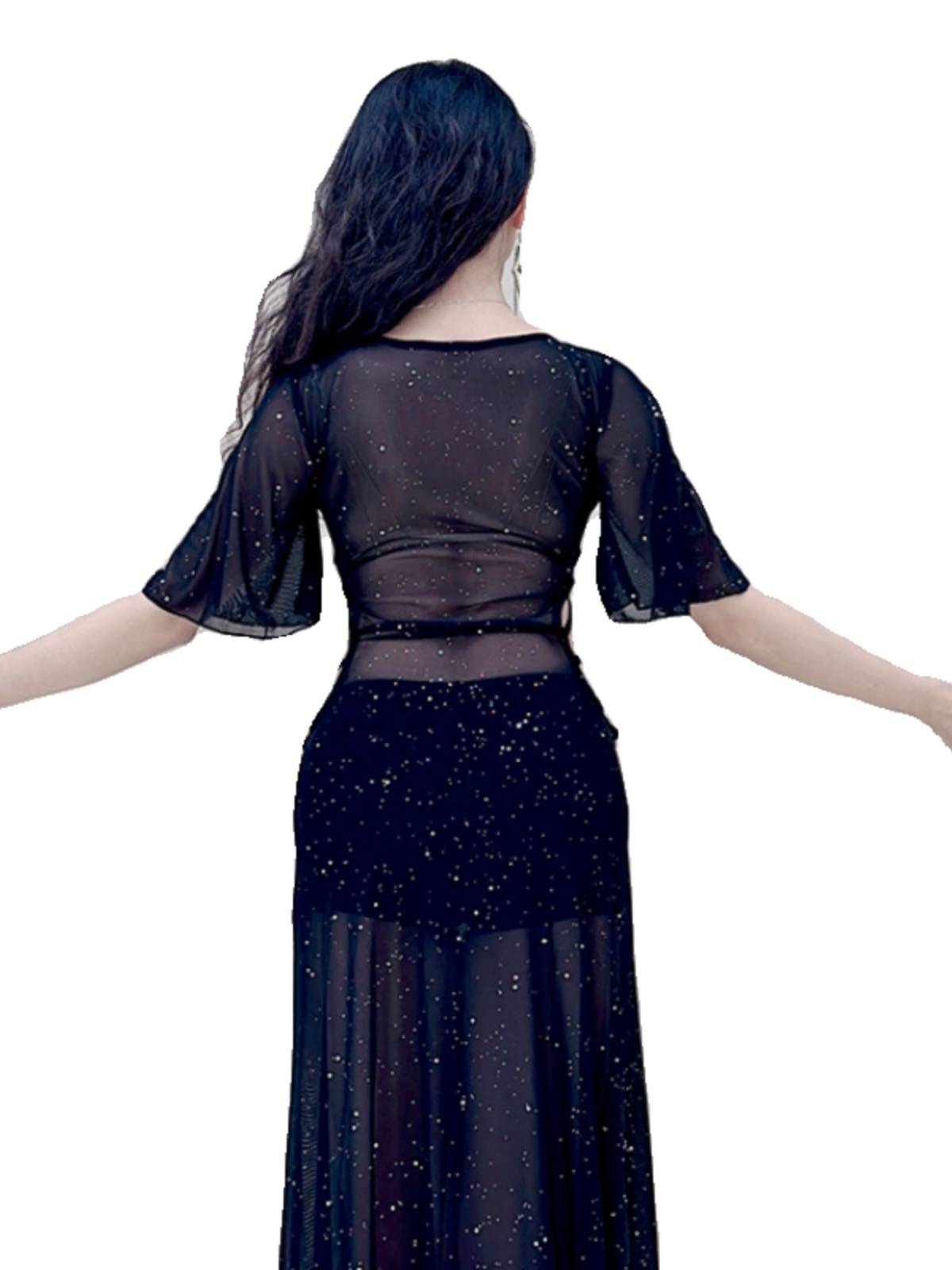 Swegal Belly Dance 2024 New Silver Silver Water Gauze Double Spoken Sexy Slightly Microcols Faculture Fat MM