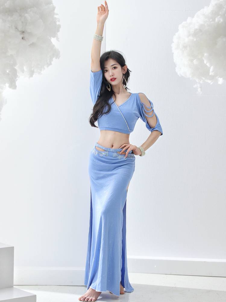Belly Dance 2024 Spring New Practice Server Hollow Hot Diamond Skirt Sexy Oriental Dance Short Performance Set Set