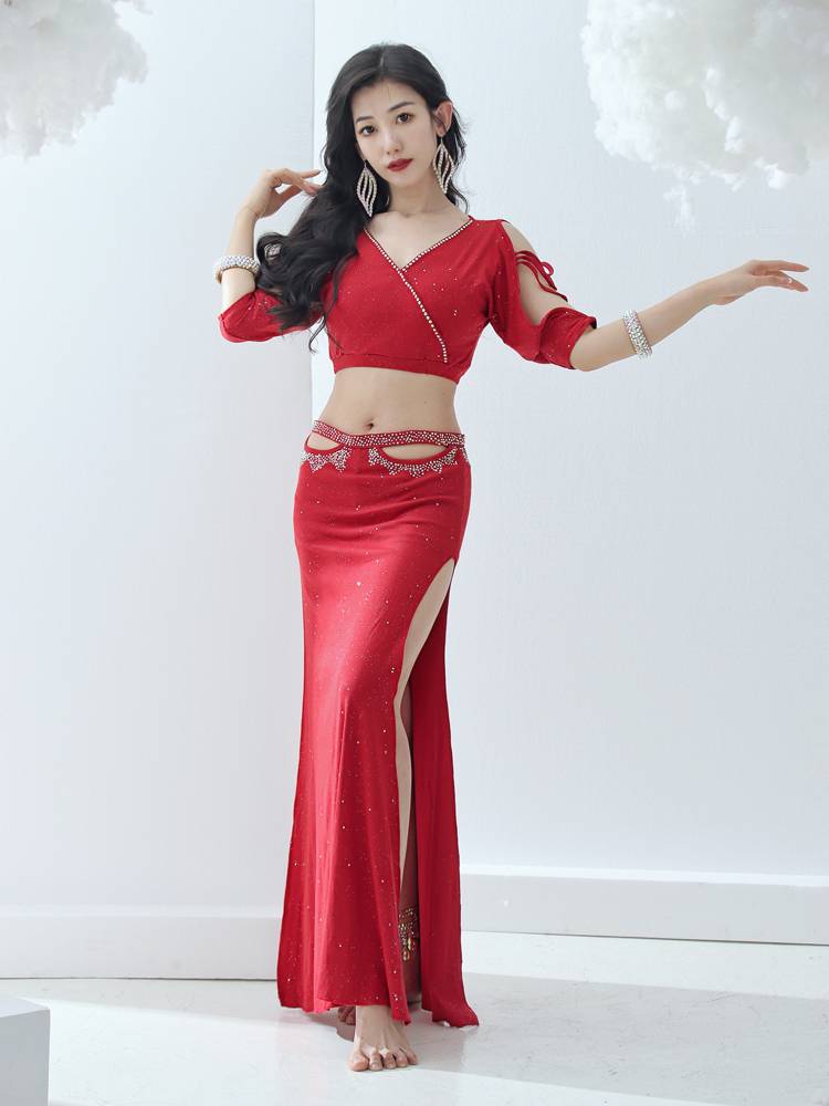 Belly Dance 2024 Spring New Practice Server Hollow Hot Diamond Skirt Sexy Oriental Dance Short Performance Set Set