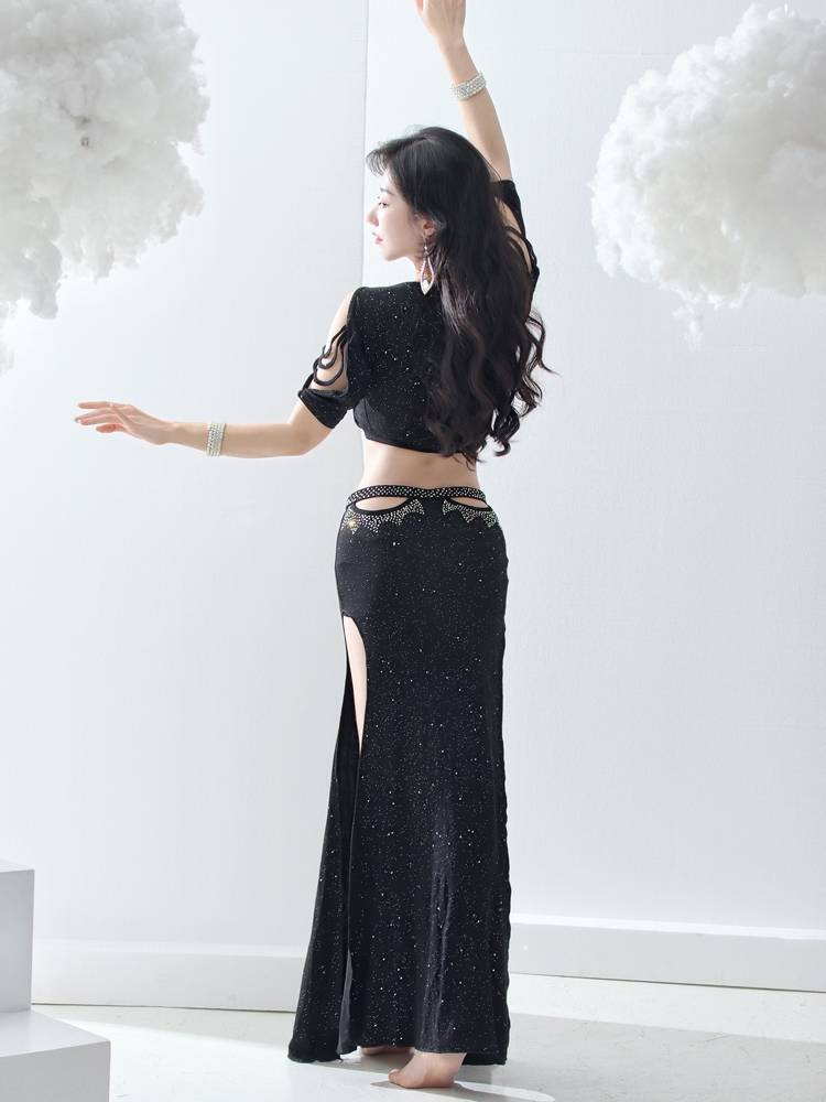 Belly Dance 2024 Spring New Practice Server Hollow Hot Diamond Skirt Sexy Oriental Dance Short Performance Set Set