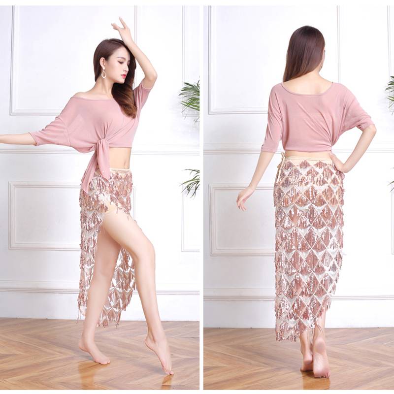 2024 new bead embroidery sequins belly dance exercise dance dance dance dance clothing hipline skirt, large size slimmer performance skirt