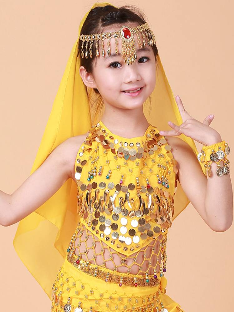 Children's belly dance headdress forehead jewelry, Indian dance nose chain earrings dance necklace ear clip girl fake nail set