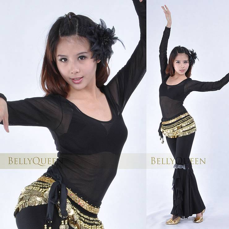 Oriental dance belly dance top gauze training service new Indian dance base top coat tulle long -sleeved underwear