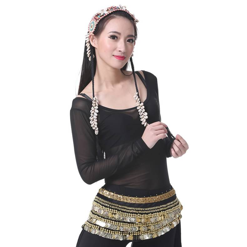 Oriental dance belly dance top gauze training service new Indian dance base top coat tulle long -sleeved underwear