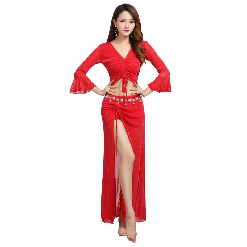 Belly dance clothing spring and summer autumn new practice suit set long skirt sleeve performance service beginner female female female female