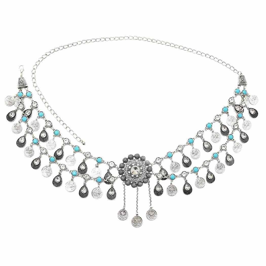 European and American fashion new models inlaid coins flowing Su waist chain beach casual belly dance water droplet body chain