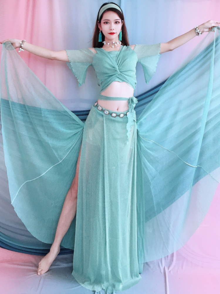 Baiya Qianhui 2024 New Belly Dance Performance Services White Set Fairy Step Big Spoke Practice Service