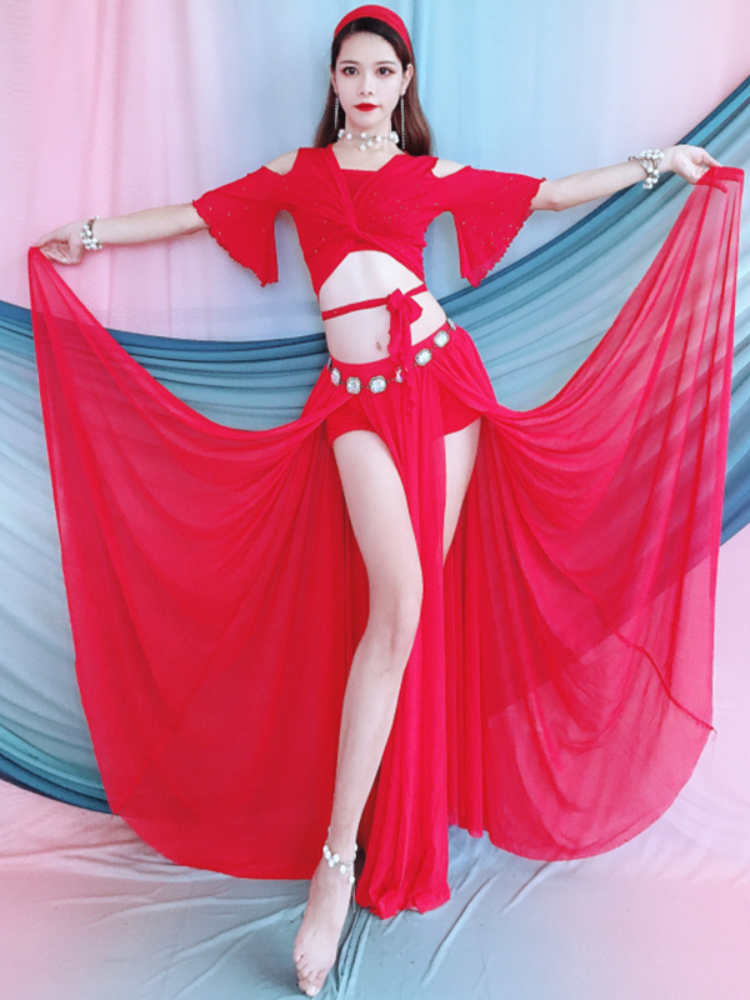 Baiya Qianhui 2024 New Belly Dance Performance Services White Set Fairy Step Big Spoke Practice Service