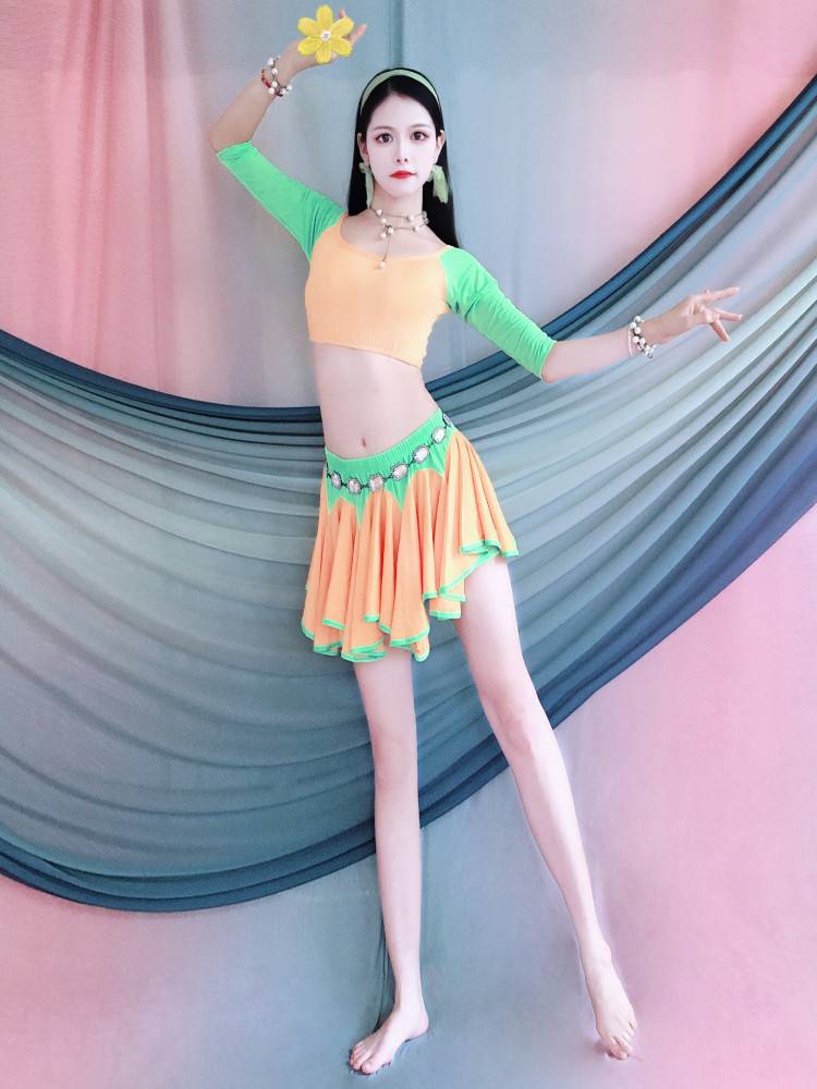 Baiya Qianhui 2024 Belly Dance Dance During the Color Color Color Short Skirt Skin Summer Children's Performance Services Beginner