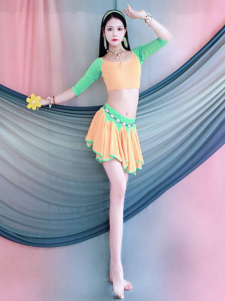 Baiya Qianhui 2024 Belly Dance Dance During the Color Color Color Short Skirt Skin Summer Children's Performance Services Beginner