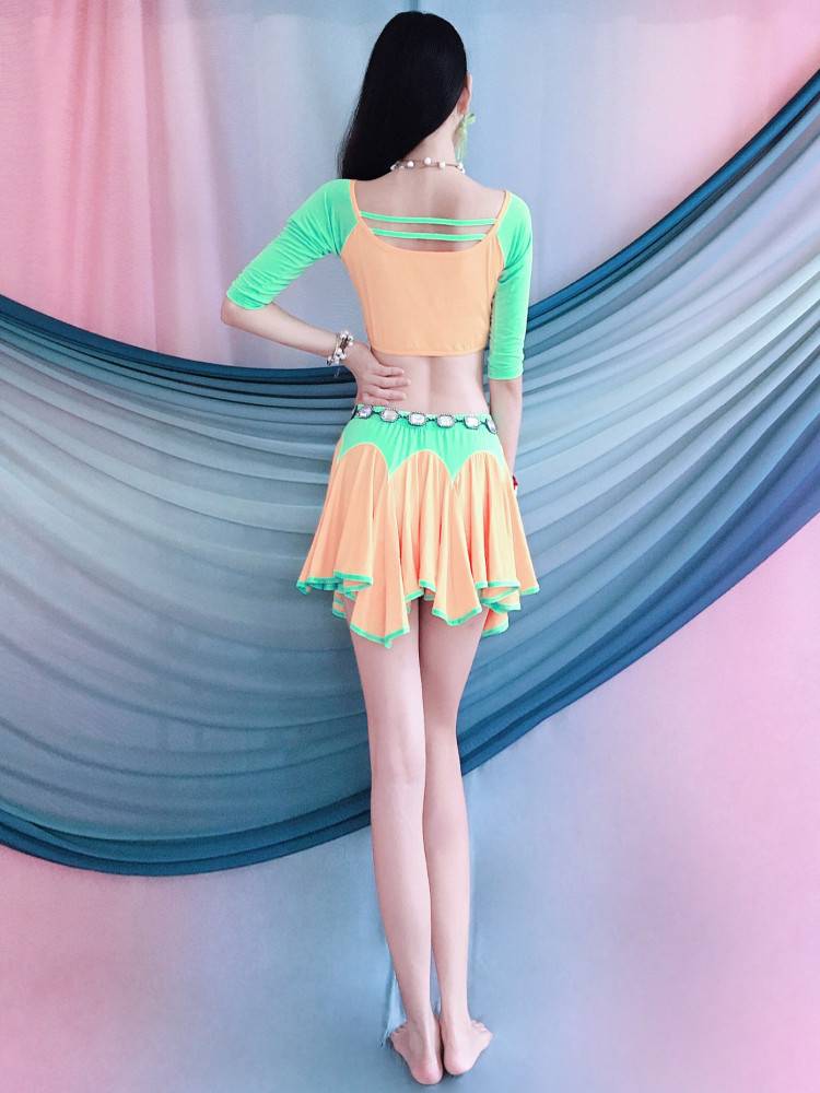 Baiya Qianhui 2024 Belly Dance Dance During the Color Color Color Short Skirt Skin Summer Children's Performance Services Beginner