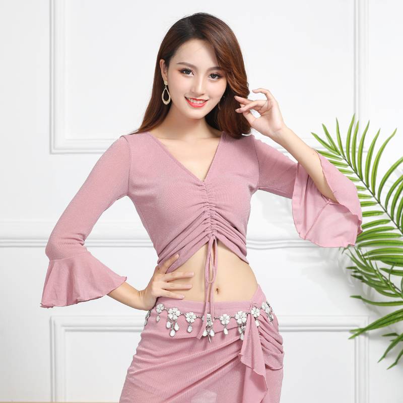 Belly dance top female 2024 new sexy net yarn practice clothing beginner belly dance oriental dance spring and autumn and winter