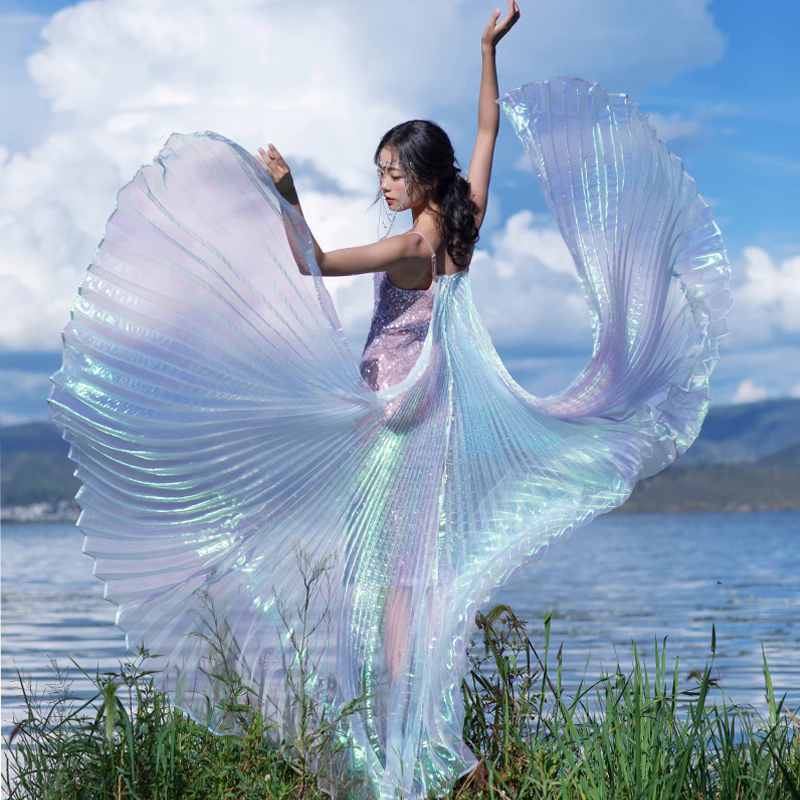 Douyin, the same adult belly dance, gold -wing transparent fantasy colorful gauze, butterfly wings, photo shooting props