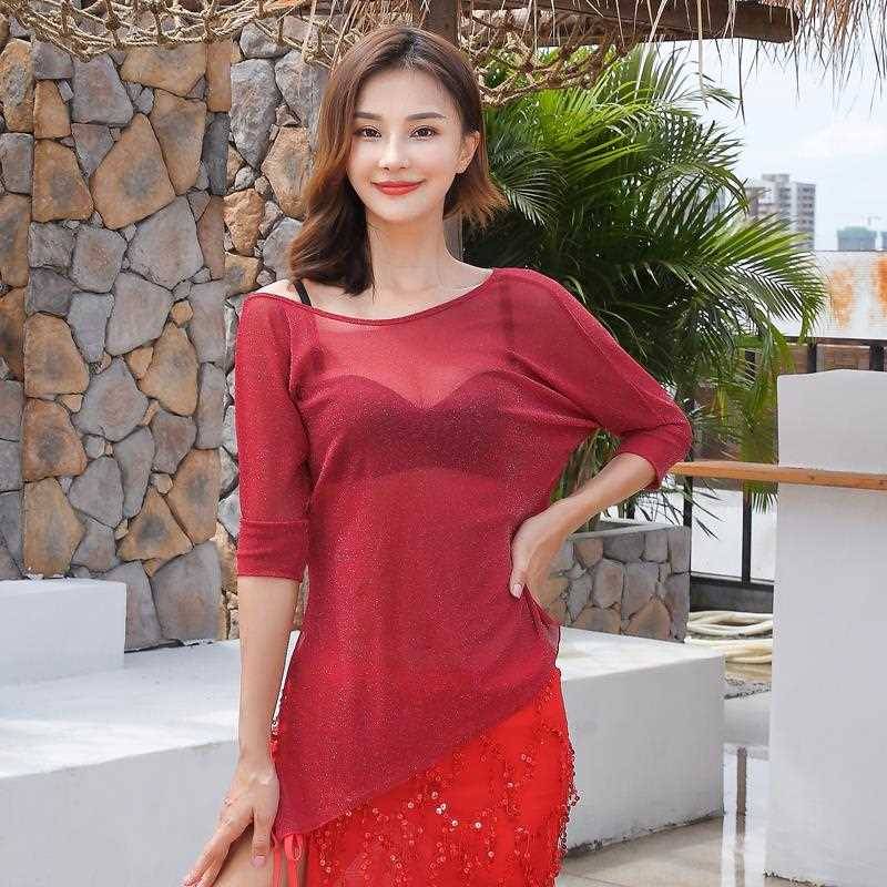 2020 new belly dance top -up exercise clothes versatile bleaching bat sleeve practitioner jersey dance clothing S0