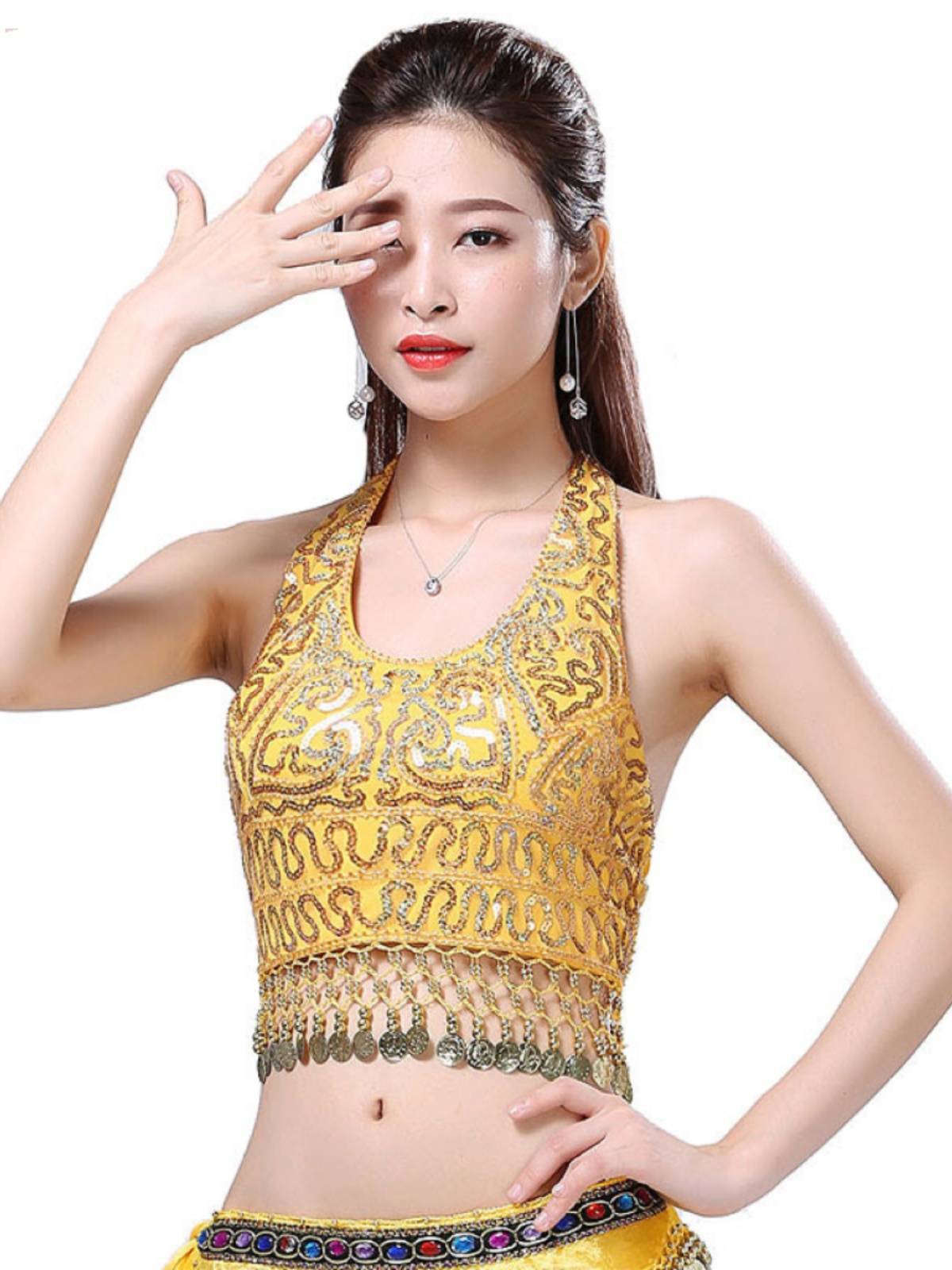 2024 new dance performance sequins wrapped chest shirt performance, streamy belly dance service sequins bras performance service