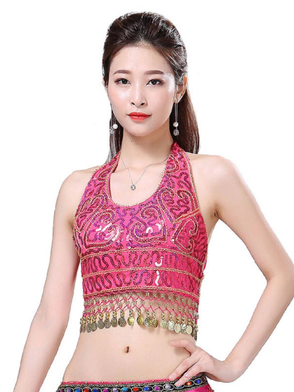 2024 new dance performance sequins wrapped chest shirt performance, streamy belly dance service sequins bras performance service