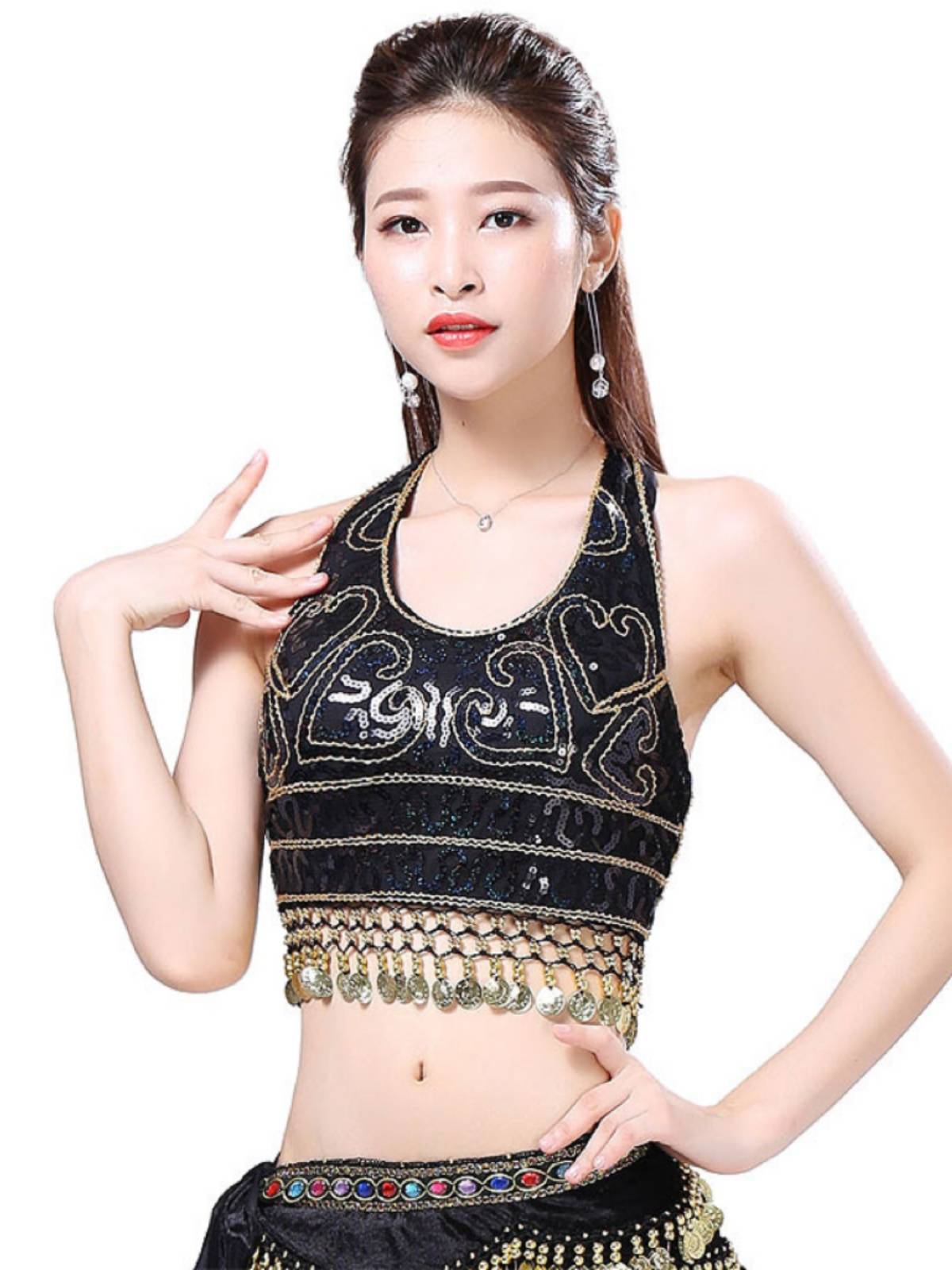 2024 new dance performance sequins wrapped chest shirt performance, streamy belly dance service sequins bras performance service