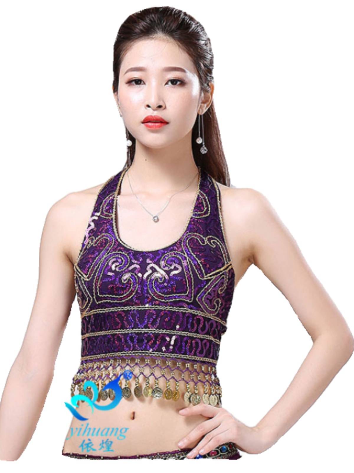 2024 new dance performance sequins wrapped chest shirt performance, streamy belly dance service sequins bras performance service
