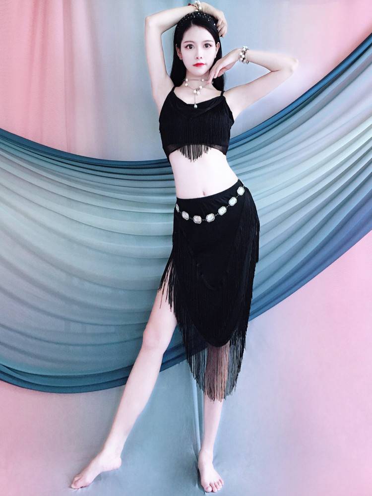 Belly dance exercise service new colorful tassel performance clothing set female beginners Oriental dance service children