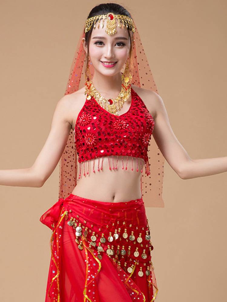 Indian dance with belly dance performance clothing head jewelry Xinjiang dance performance suit for exotic gauze scarf to cover the face